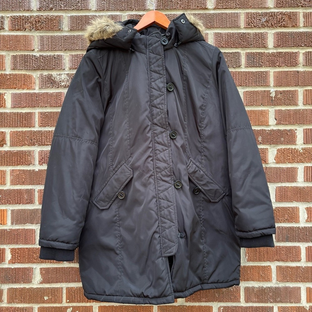Hooded Warm Waterproof Women's Sz XL Quilted Black Coat Parka Jacket